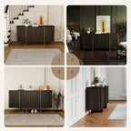 LukeAlon Fluted Sideboard Cabinet with Storage, 65" Mid-Century Modern Accent Buffet Cabinet, Wooden Credenza Cabinets for Living Room Dining Room Entryway Hallway, Walnut Color