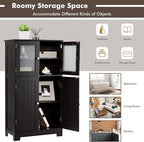 LOKO Bathroom Floor Cabinet, Storage Organizer with Glass Doors, Wooden Kitchen Cupboard with Adjustable Shelf, Versatile Floor Storage Cabinet for Bathroom, Living Room & Kitchen (Black)