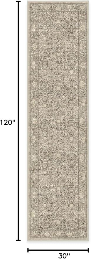 RUGGABLE x Morris & Co Machine Washable Runner Rug – Montreal Natural Stone 2.5x10, Stain-Resistant, Non-Slip – Washable Rug for Hallway, Entryway, Living Room & Kitchen–with Cushioned Pad
