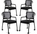 4PK Office Guest Chairs No Wheels | Ergonomic Lumbar Support and Thicked Seats Cushion, Desk Chair with Adjustable Mesh Back for Waiting Room School Church Reception，Black