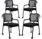 4PK Office Guest Chairs No Wheels | Ergonomic Lumbar Support and Thicked Seats Cushion, Desk Chair with Adjustable Mesh Back for Waiting Room School Church Reception，Black