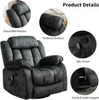 CANMOV Massage Swivel Rocker Recliner Chair with Heat and Vibration, 360 Degree Swivel Manual Recliners Antiskid Fabric Single Sofa Heavy Duty Reclining Chair for Living Room, Grey Green