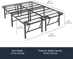 Amazon Basics Bed Frame with Storage, Foldable Metal Platform, Sturdy Steel, No Box Spring Needed, 18 Inches High, Tool-Free Setup, King Size, Black