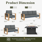 LayinSun 5 Pieces Aluminum Patio Furniture Set with Fire Pit Table, Oversized Seat with Hight Back, Outdoor Conversation Sets for Porch, Balcony, Deck