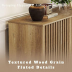 LukeAlon Fluted Sideboard Cabinet with Storage, Farmhouse Boho Accent Buffet Cabinet, 31.5" Height Wooden Small Credenza Cabinets for Living Room Dining Room Entryway Hallway, Natural Wood Color