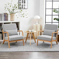 Accent Chairs, Set of 2 Mid-Century Modern Chair with Pillow, Armchair with Solid Wood, Reading Relaxing Leisure Chair for Living Room（Light Grey）