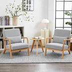 Accent Chairs, Set of 2 Mid-Century Modern Chair with Pillow, Armchair with Solid Wood, Reading Relaxing Leisure Chair for Living Room（Light Grey）