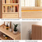 74"H Tall Soild wood Bookcase with 3 color LED light and Glass Door, 5 -Tier Wooden Book case and bookshelf, Large Display Storage Organizer Cabinet with Shelves for Study Home Office Living Room