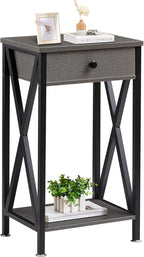 VECELO Tall Nightstand Set of 2,27.6 inch Wooden End Table with Metal X-Frame,Side Table with Drawer and Storage Shelf for Living Room Bedroom Entryway Small Spaces