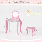 MU Kids Vanity Set with Lighted Mirror and Stool, Kids Make Up Vanity Desk with Storage Space, Wing Pattern for Little Girls, Toddler Princess Makeup Dressing Table with Chair Set, Pink
