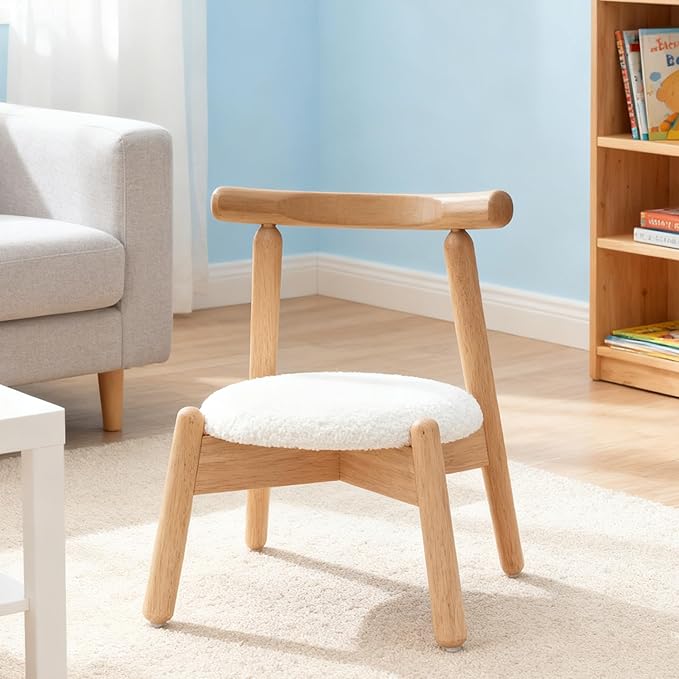 Kid Chair, Shepra Toddler Chairs Comfy Reading Chair for Kids Bedroom, Activity Table Chairs with Solid Wood Legs, Little Kids Furniture Wooden Stool for Children Playroom/Nursery/Gifts, White