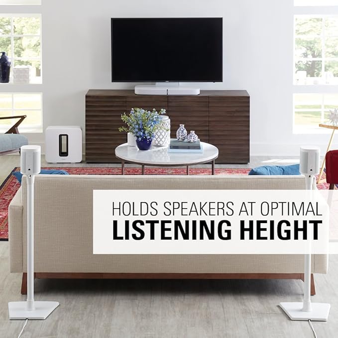 Sanus Wireless Sonos Speaker Stand for Sonos One, Play:1, & Play:3 - Audio-Enhancing Design with Built-in Cable Management - Single Stand (White) - WSS21-W1