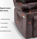 MCombo Power Lift Recliner Chair for Elderly, Lift Chair with Heat and Massage, USB &Type C Ports, Cup Holders, Faux Leather 7095 (Medium, Dark Brown)