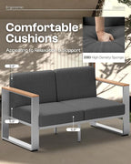 Aluminum Patio Furniture Set, 5 Seats Outdoor Patio Conversation Sets with Ergonomic Seat and Washable Thick Cushions, Modern Outdoor Sectional Furniture for Balcony, Porch (Teak-Charocal)