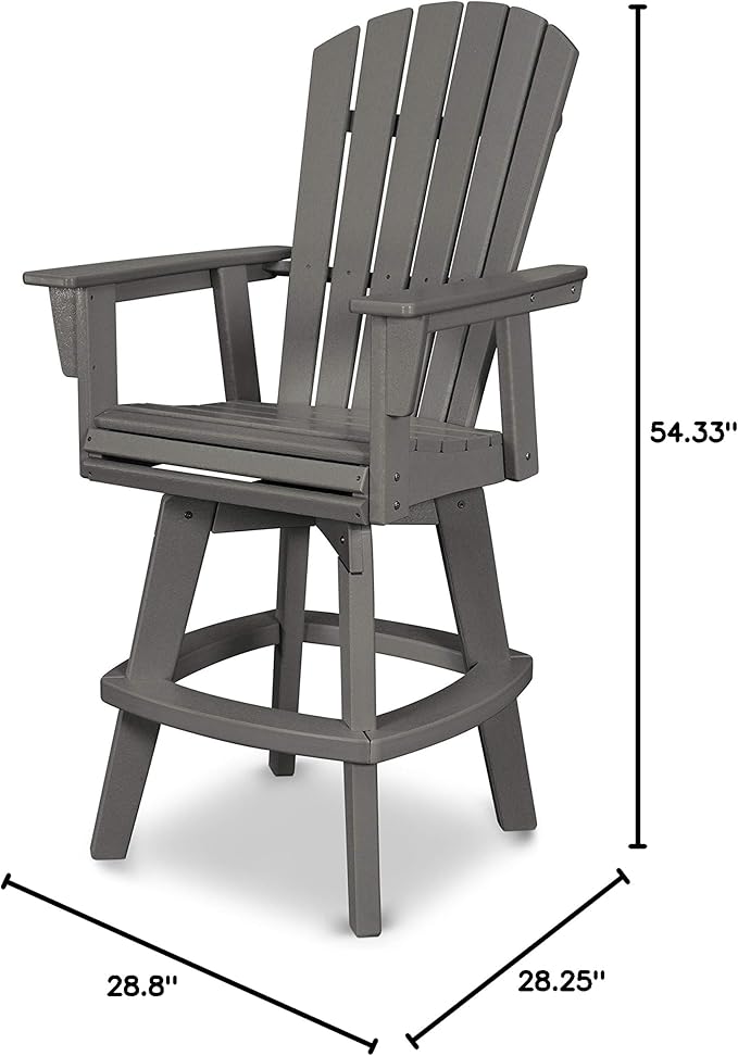 POLYWOOD Nautical Adirondack Swivel Bar Chair, Slate Grey - 30" Bar Height Outdoor Patio Stool - Heavy-Duty HDPE Lumber - Tall Bistro Seating for Deck, Pool & Garden - 360° Rotating High Top Chair