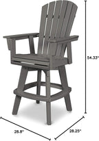 POLYWOOD Nautical Adirondack Swivel Bar Chair, Slate Grey - 30" Bar Height Outdoor Patio Stool - Heavy-Duty HDPE Lumber - Tall Bistro Seating for Deck, Pool & Garden - 360° Rotating High Top Chair