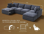 Oversized Cloud Sectional Couches for Living Room, Boneless U Shaped Couch with Ottoman, 4 Seater Modular Sectional Sofa, Dark Grey