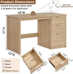 48" Modern Fluted Executive Desk with Storage Cabinet, Natural Wood Home Office Desk with File Drawer & Metal Handles, Large Computer Writing Table for Office,Study, Living Room, Bedroom