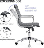 Modern Black Office Chair Computer Desk Chairs Conference Leather Home Office Dsek Chair Mid Back Swivel Chairs with Arms (Black)…