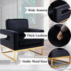 Modern Accent Chair, Velvet Upholstered Side Chair with Backrest, Comfy Armchair Side Chair with Golden Metal Base for Living Room Reception Room, 1PC, Black