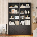 MXV Bookshelf Bookcase with Doors, 6 Tier 71" Tall Wooden Storage Shelves Organizer, Floor Standing Display Cabinet Shelves, Home Decor Furniture for Home Office, Living Room, Bedroom, Black