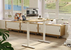 Claiks Electric Standing Desk, Adjustable Height Stand up Desk, 40x24 Inches Sit Stand Home Office Desk with Splice Board, White Frame/Nature Top