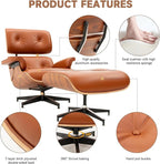 Top Grain Leather, Mid Century Chaise Lounge Chair and Ottoman, Modern Chair Classic Design, Heavy Duty Base Support for Living Room Study Lounge Office, Palisander-Brown, Heightening