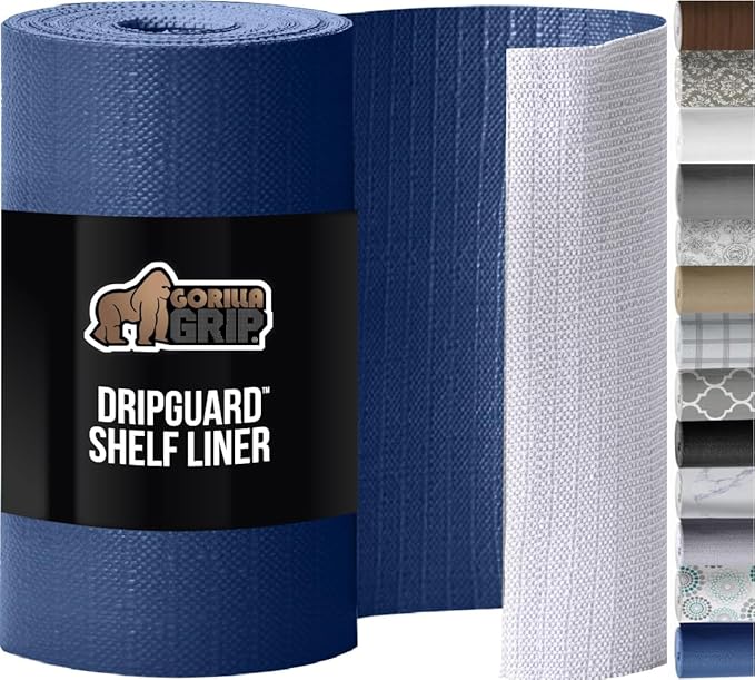 GORILLA GRIP DripGuard Shelf Liner, Non Adhesive Drawer and Kitchen Cabinet Protector, 24x240 Inch, Slip Resistant BPA Free Smooth Surface Plastic Liners for Cabinets, Bathrooms, Closets, Navy Blue