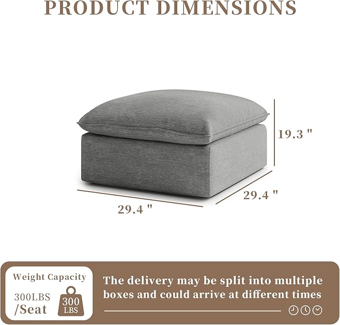 Ottoman,Down Fill Comfort Footrest,Down Filled Spill & Stain-Resistant Cloud Couch,L Shape U Shape Cloud Modular Sectional Sofa for Living Room,Apartment,Office,Light Grey