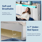 Allewie Velvet Vertical Tufted Full Size Upholstered Platform Bed Frame with 2-Tier LED Storage Headboard & 2 Storage Drawers, USB & Type-C Charging Ports, Noise-Free/No Box Spring Needed, White