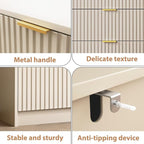 3-Piece Dresser Bedroom Set, 6 Drawer Dresser & 3 Drawer Nightstands with Gold Handles, Fluted Wood Chest of Drawers for Bedroom, Living Room, Entryway, Beige