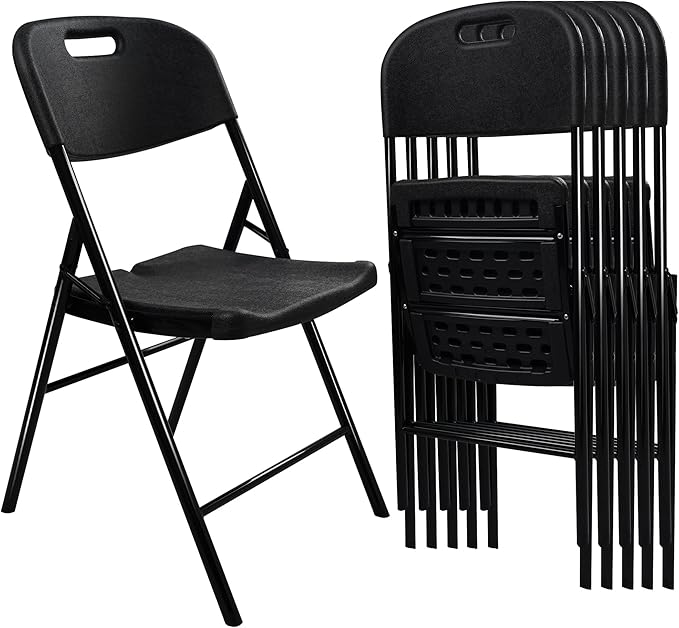 6 Pack Folding Chair, 700 lb Weight Capacity,Indoor/Outdoor Heavy Duty Foldable Chairs for Restaurants, Kitchens, Picnics, Races, Parties & Weddings. (6, Black)