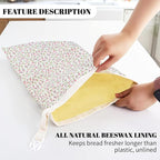 2 Pack Beeswax Bread Bags - 17x13 Inch Reusable Bread Storage Bags,Bees Wax Lined Bread Bags for Home Cooks fresh bread storage Easy Clean (Pink Floral)
