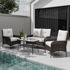 COOS BAY Vintage Courtyard Patio Furniture Set, Wicker Outdoor Furniture, Patio Conversation Sets, 2 Chairs, Loveseat and Coffee Table, 4 Pieces, Gray/Beige