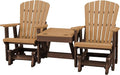 DutchCrafters Slat Fan Back Double Poly Adirondack Glider Outdoor Patio Chairs with Center Table (Tudor Brown & Cedar)