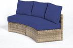 Patio Furniture Sets, 3 Piece Half-Moon Sectional Round Sofa Set, Outdoor Patio Furniture with Cushions for Beach, Pool, Balcony, Blue