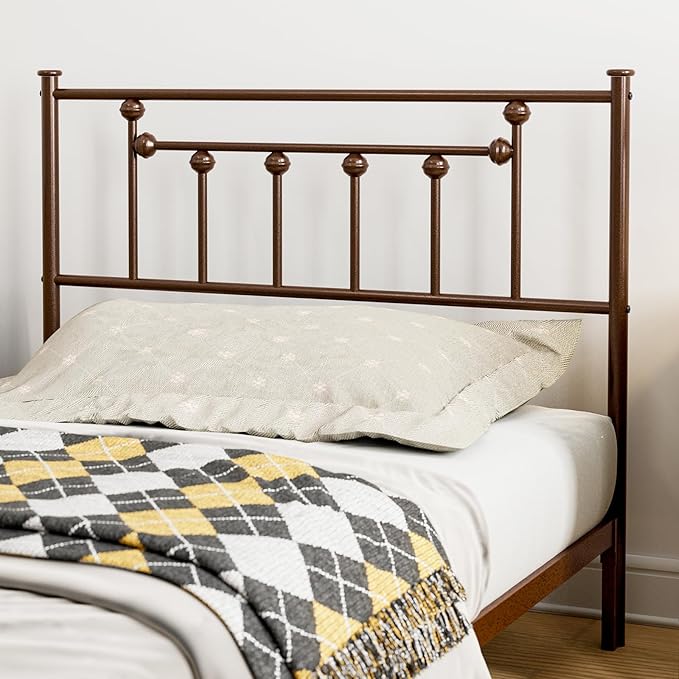 Metal Twin Size Headboard, Victorian Farmhouse Style Twin/Twin XL Headboard, Easy Assembly, Steel Headboard Only for Bedroom - Brown