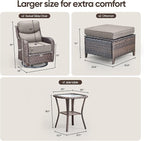 Swivel Patio Chairs sofa Set of 5 with 6" Thick Cushion - Wicker Outdoor Swivel Rocker Patio Chair with Side Table, High Back Comfortable Outdoor Glider Chairs - Brown Wicker | Grey Cushions