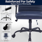 Office Chair, Ergonomic Executive Conference Room Chairs, Ribbed Leather Desk Chair with Lumbar Support, Adjustable Height Mid-Back Swivel Chair with Padded Seat and Square Tube Armrests