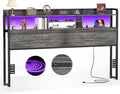 Unikito Headboard for King Size Bed with Storage Shelf, Head Board with 3 Outlets and 2 USB Ports, Headboards with RGB LED Light, Height Adjustable, Sturdy and Stable, Easy Assembly, Black Oak