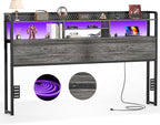 Unikito Headboard for King Size Bed with Storage Shelf, Head Board with 3 Outlets and 2 USB Ports, Headboards with RGB LED Light, Height Adjustable, Sturdy and Stable, Easy Assembly, Black Oak
