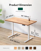FEZIBO One-Piece Standing Desk Adjustable Height Stand up Home Office Desk, 48x24 Inch Electric Standing Computer Desk, with 4 Memory Presets, Headphone Hook, Light Rustic