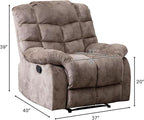 EBELLO Manual Recliner Chair, Overstuffed Reclining Sofa with Soft Padded Headrest and Armrest, Soft Fabric Single Couch for Living Room, Light Brown