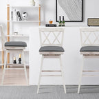 COSTWAY Bar Stool Set of 4, 360 ° Swivel Bar Height 29.5 inch Bar Stool with Foot Rest Upholstered Cushion & Ergonomic Backrest, Sturdy Frame, for Pub, Restaurant, Home (4, Antique White + Grey)