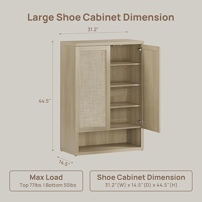 SICOTAS Rattan Shoe Storage Cabinet - Modular Shoe Cabinets with Door Tall Large Shoe Cabinet Storage for Entryway - 31.2" Wide Modular Cabinet for Hallway, Living Room