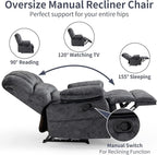 Manual Recliner Chair for Living Room, Single Sofa Recliners for Adults 350LBS, Heavy Duty Reclining Max 155 Degrees, Fabric Dark Gray