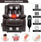 Recliner Chairs for Adults, Power Lift Chair for Elderly, Oversized Bedroom Chair with Massage&Heat, Leather Nursery Glider Chair for Living Room, Sofa Chair Home Theater Seating with Lumbar Support