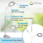 OttLite 2-in-1 LED Magnifier Floor & Table Light, Clearsun, Silver, Retail