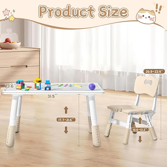 Adjustable Kids Table Chairs Set – Graffiti Desktop, Multi-Activity Height-Adjustable Toddler Study Desk for Ages 3-8 – Ideal for Home, Classroom, Daycare (B-Brown, 2 Chairs-31.5" L x 23.6" W)