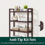 Smiry Over The Toilet Storage Cabinet, 4-Tier Bamboo Bathroom Organizers with Adjustable Shelf & 4 Hooks, Space Saving Shelf Rack for Bathrooms, Laundry Room, Balcony, Brown